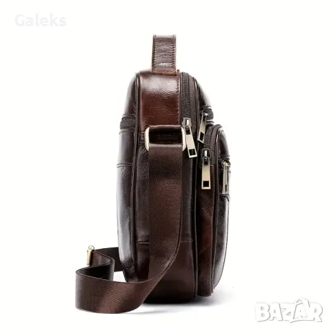 Изискана мъжка бутикова чанта за през рамо /Черна и кафява естествена кожа!, снимка 8 - Чанти - 50024605