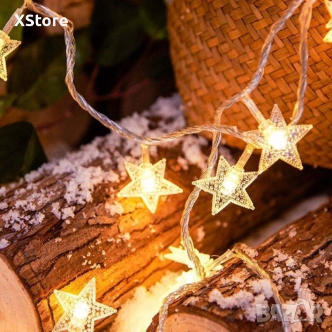 Последни бройки! Светещи коледни LED лампички със звездички с щепсел.