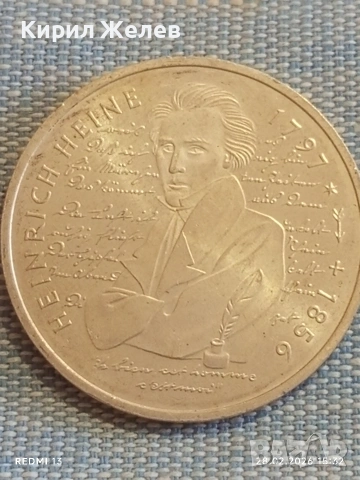 Сребърна монета 10 дойче марки 1997г. ФРГ тема 200г. От рождението на поета Хайнрих Хайне 53642, снимка 5 - Нумизматика и бонистика - 53657169