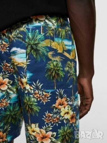 Мъжки плажни шорти с флорална апликация Zara, 97% памук, 3% еластан, L, снимка 4 - Други - 45675452