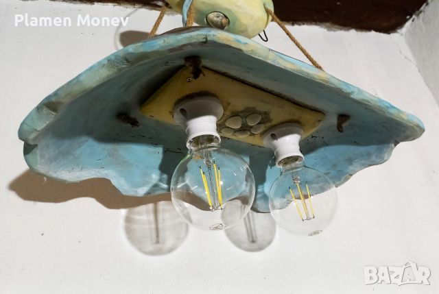 Ръчно изработена винтидж дизайнерска дървена лампа "СИНЕВА", снимка 2 - Декорация за дома - 45280991