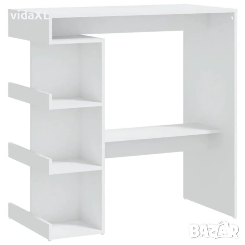 vidaXL Бар маса с рафтове, бяла, 100x50x101,5 см(SKU:809449)
