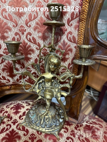 два стари бронзови свещника тройки, снимка 4 - Антикварни и старинни предмети - 53233646