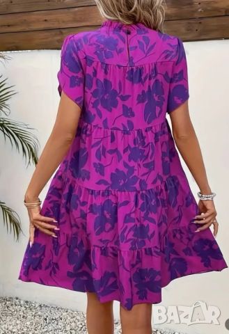 Къса широка рокля в лилав цвят, снимка 2 - Рокли - 46503076