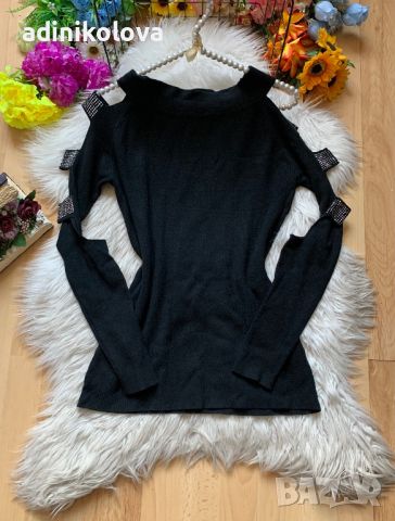 Рипсена блуза с камъчета, снимка 1 - Блузи с дълъг ръкав и пуловери - 45948370