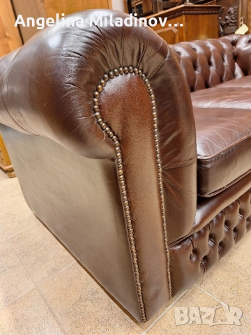 Диван тройка CHESTERFIELD естествена кожа , снимка 3 - Дивани и мека мебел - 51711411
