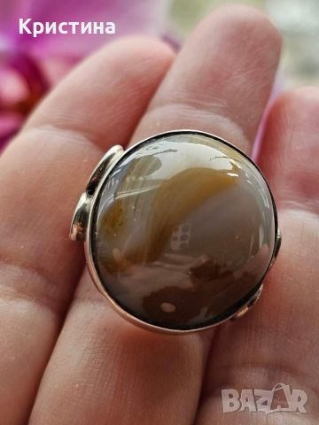 Красив сребърен пръстен с Ахат , снимка 6 - Пръстени - 45404589