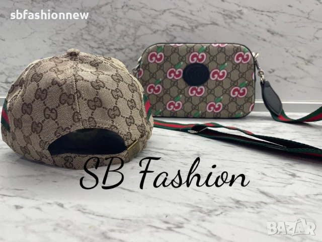 Gucci бежов комплект шапка и чанта, снимка 3 - Чанти - 51034118