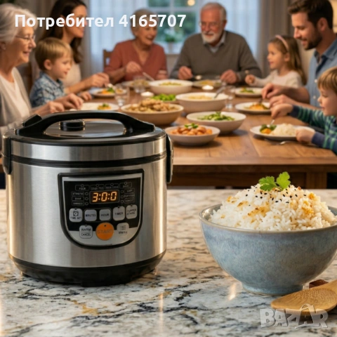 Оризоварка Cheffinger CF-RC5.0, 5L, 900W – XXL капацитет, таймер, инокс капак