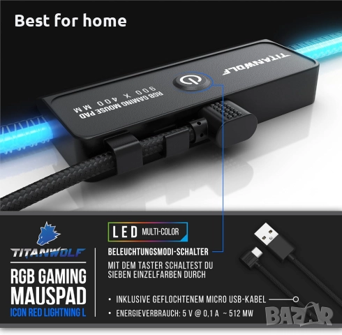 Titanwolf - RGB геймърска подложка за мишка, снимка 3 - Друга електроника - 51523580