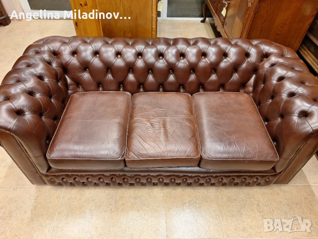Диван тройка CHESTERFIELD естествена кожа , снимка 2 - Дивани и мека мебел - 51711411