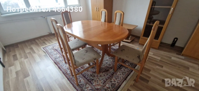 Kомплект масивна разтегателна маса с 6 стола, снимка 2 - Маси - 52586537