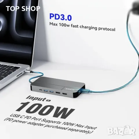 AUIMCE Докинг станция 2х HDMI и USB C порт, до 4K/60Hz, MacOS/Windows, снимка 8 - Кабели и адаптери - 49457607