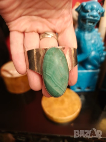 Антикварна сребърна гривна с голям естествен амазонит ., снимка 2 - Антикварни и старинни предмети - 53330827