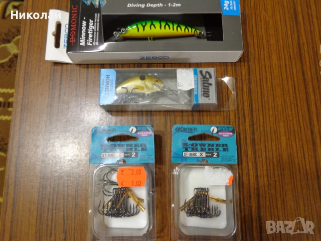 Тройни куки Owner,воблери(Salmo Hornet).