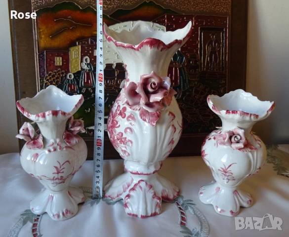 Комплект вази Bassano Italy с рози и цветен декор., снимка 2 - Вази - 50988749