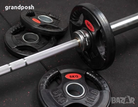 Олимпйски лост ф50 с лагери 20 кг + 105 кг тежести с дръжки топ цена, снимка 3 - Фитнес уреди - 52216163