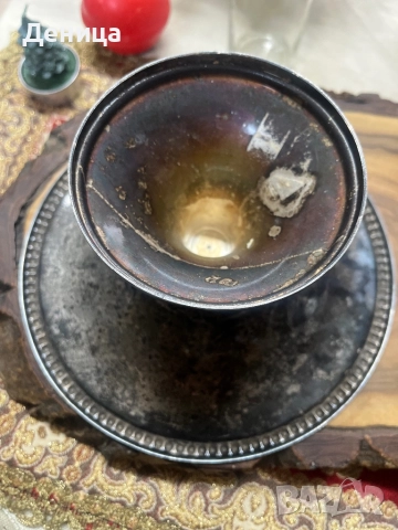 Елегантна, винтидж посребрена купа/плато на пиедестал. Класическа изчистена  форма, снимка 6 - Форми - 52907131