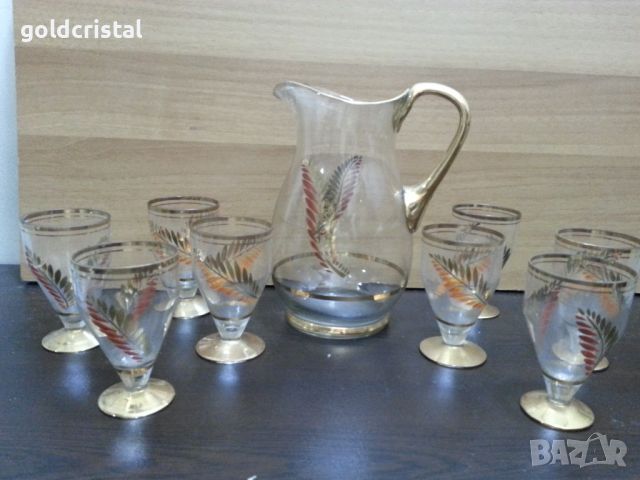 Ретро стъклени чаши и кана , снимка 1 - Антикварни и старинни предмети - 46337402