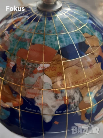 Глобус с инкрустирани полускъпоценни камъни лапис седеф др., снимка 2 - Антикварни и старинни предмети - 50999009