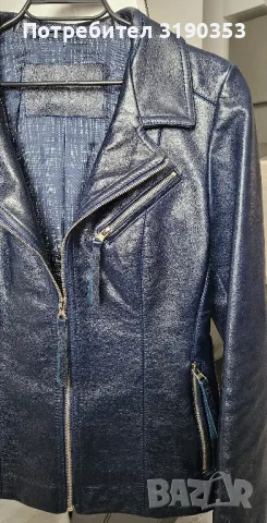 Дамско кожено яке тъмносиньо, снимка 6 - Якета - 39958458