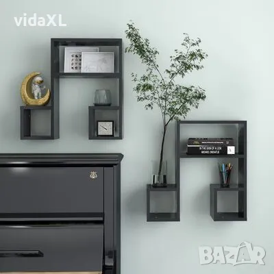 vidaXL Стенни рафтове, 2 бр, сиви, 50x15x50 см, инженерно дърво(SKU:807243), снимка 2 - Други - 49225204