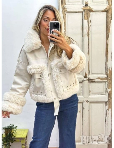 кожено яке с пух , снимка 2 - Якета - 51832415