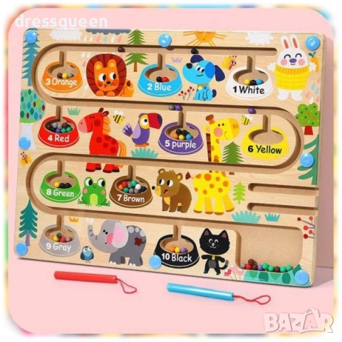 4697 Магнитен Лабиринт с Числа: Образователна Дървена Игра за Броене и Финна Моторика, снимка 3 - Образователни игри - 53771785