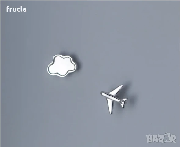 Сребърни Обеци Самолет и Облак, снимка 3 - Обеци - 51263004