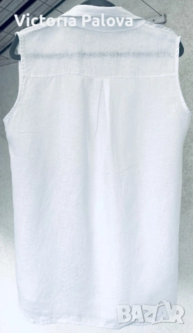 Стилна италианска ленена риза без ръкави в класическо бяло, снимка 6 - Корсети, бюстиета, топове - 54019412