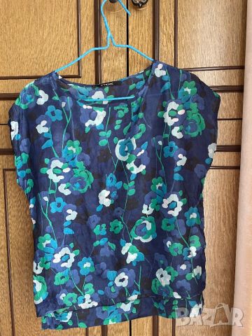 Блузка в синьо зелената гама от естествена коприна, снимка 1 - Тениски - 46130499