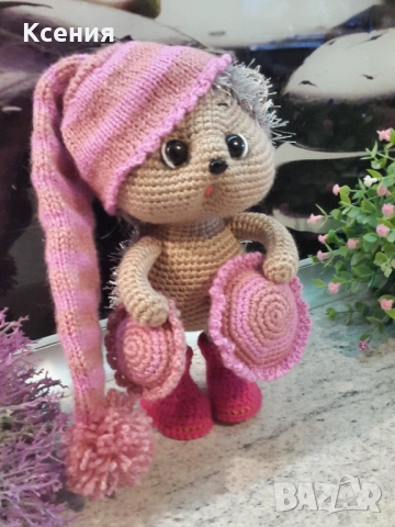 Плетена играчка ”Сънлив Таралеж”, Плетени, ръчно изработени, прекрасен подарък, снимка 8 - Плюшени играчки - 52510078