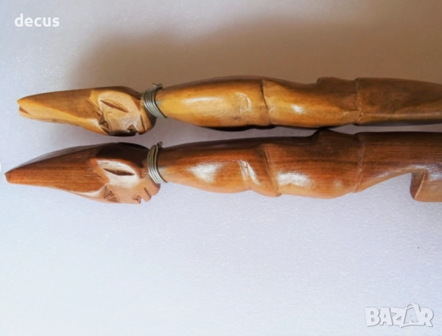 Африкански ръчно резбовани глави на нож и вилица - дървени, снимка 4 - Антикварни и старинни предмети - 51456671