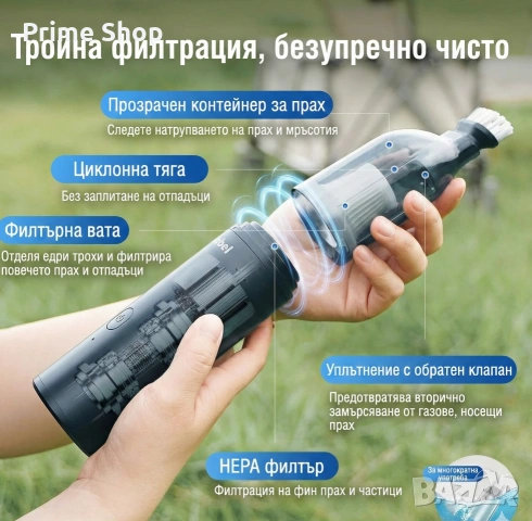 4-в-1: Безжична мини прахосмукачка, духалка и помпа, 8000Pa, 7800mAh, снимка 4 - Прахосмукачки - 51257343
