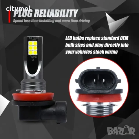 LED лампи H8 / H9 / H11 за халоген, фарове, дневни светлини - 2 броя, снимка 3 - Аксесоари и консумативи - 50578606
