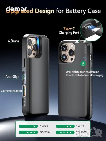 NEWDERY Калъф с батерия за iPhone 15 pro и 16 Pro 6.3” 5000mAh, CarPlay, кабелни слушалки, черен, снимка 5 - Калъфи, кейсове - 50688729