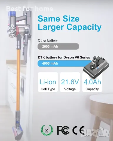 Батерия за прахосмукачка Dyson V6 батерия DTK DC62 4600mAh, снимка 4 - Прахосмукачки - 46936433