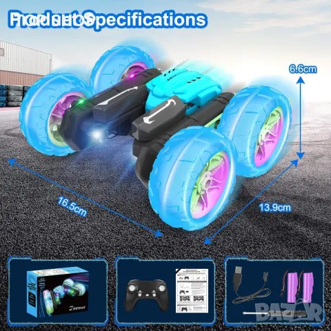 Immver каскадьорска кола за деца 2,4 Ghz радиоуправляема , синя, снимка 7 - Коли, камиони, мотори, писти - 49340589