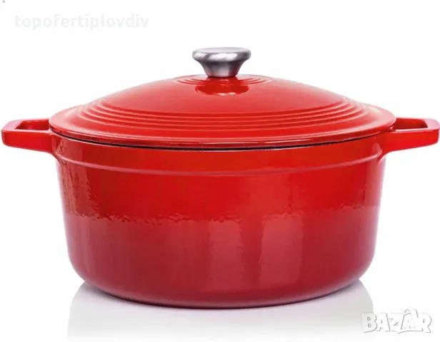 Тенджера от чугун VeoHome Cast Iron Pot 6 L , снимка 6 - Съдове за готвене - 48414355