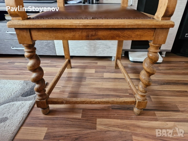 Голям старинен стол кресло с дърворезба , снимка 6 - Столове - 51941581