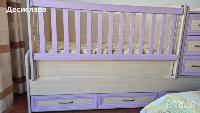 Детско/ бебешко легло (кошара) 3 в 1, с люлеещ се механизъм и матрак, снимка 2 - Бебешки легла и матраци - 51991266