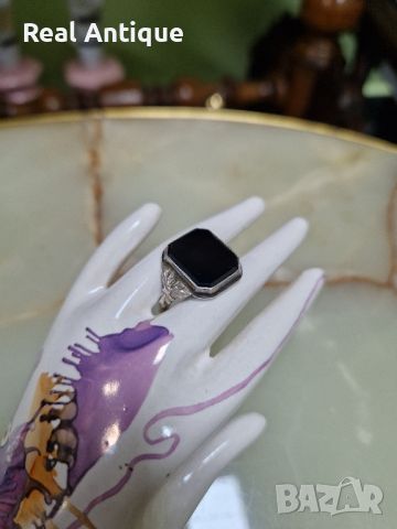 Стар рядък уникален антикварен сребърен пръстен с черен оникс , снимка 3 - Антикварни и старинни предмети - 46240740