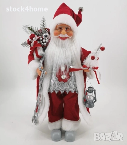 Голям Дядо Коледа с червено палто , торба и фенер, 70х25 см