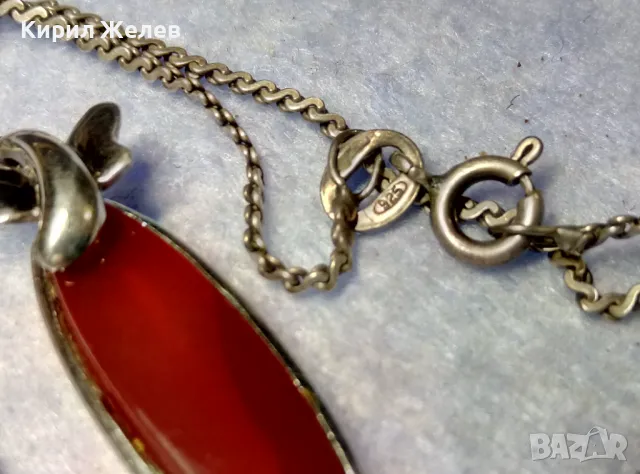 ПРЕЛЕСТНО СРЕБЪРНО КОЛИЕ ВЕРИЖКА със СКЪПОЦЕНЕН СРЕБЪРЕН ПЕНДАНТ СРЕБРО 925 с ШЛИФОВАН КАРНЕОЛ 40602, снимка 10 - Колиета, медальони, синджири - 50342278