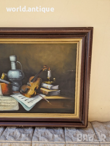 Страхотна огромна антикварна авторска картина натюрморт масло върху платно , снимка 4 - Картини - 52019690