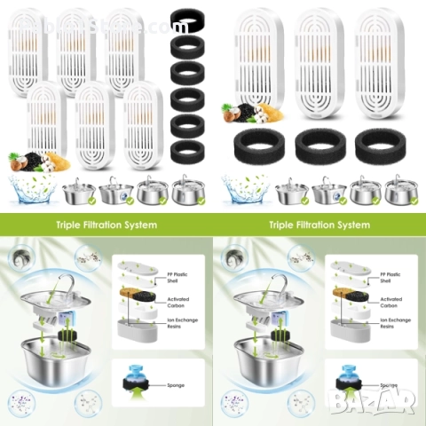 Филтър за котешки фонтан, пакет от 6 резервни филтъра и резервни гъби за предфилтър за фонтан от нер, снимка 2 - Ветеринари и услуги - 51928873