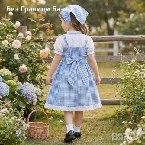 Нова детска Момичешка синя карирана рокля костюм за Хелоуин косплей, снимка 6 - Други - 53838584