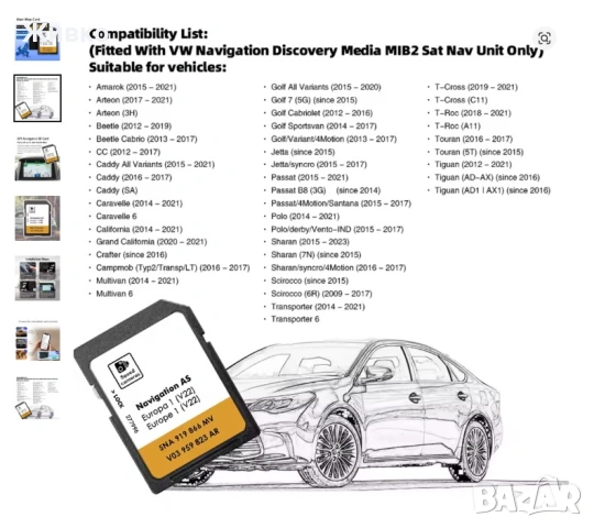 SD Карта за Навигация-Ъпдейт за VW Discover Media MIB 2 V22 Europe България 2025/2026, снимка 2 - Аксесоари и консумативи - 54248215