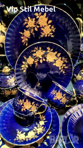 Сервиз в кобалтово синьо и с 22 карата позлата и , снимка 14 - Сервизи - 53695766