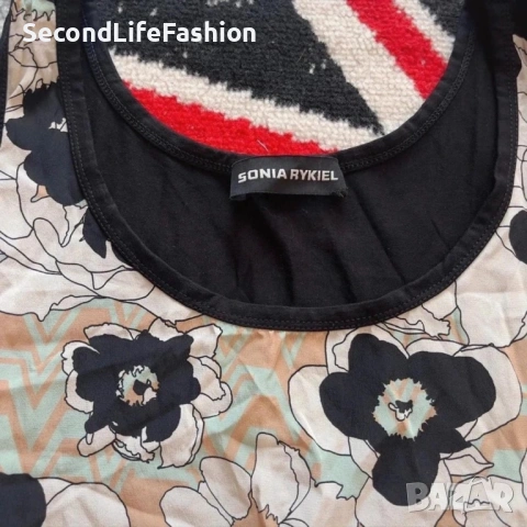 Рокля Sonia Rykiel миди кройка с цветя памук-полиестер размер M черна права кройка, снимка 3 - Рокли - 53223539